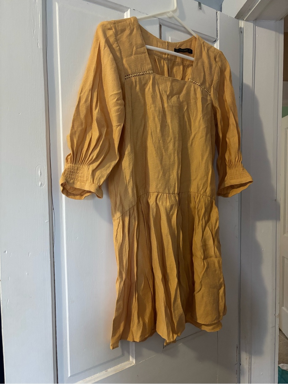 Zara Yellow Tiered Square-Neck Mini Dress